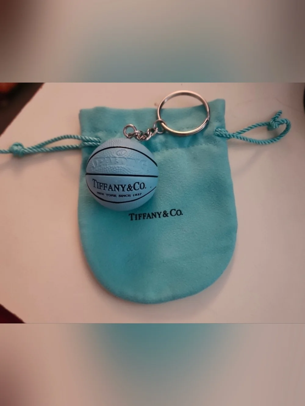 Teal Blue Tiffany Basketball Spalding Keychain With Pouch